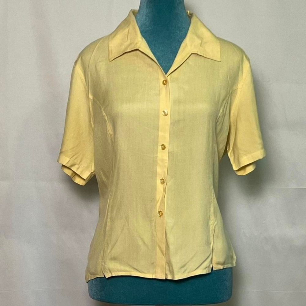 Vintage 90s y2k 100% Silk Butter Yellow Tie-Back Blouse